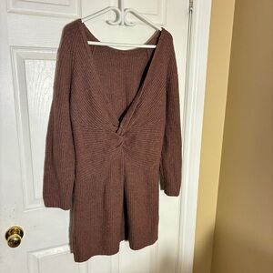 Aerie Brown Long Sleeve Knit Dress Open Back XL
